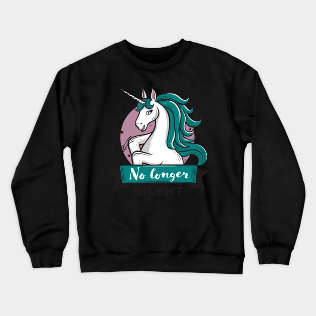 No Longer Silent, Unicorn, Sexual Assault Awareness Month Crewneck Sweatshirt by Adam Brooq